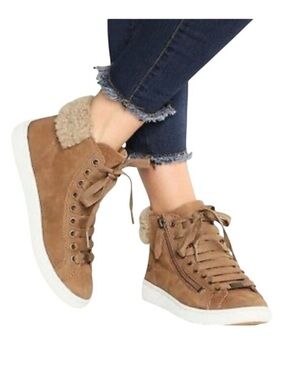 UGG Olive Leather Shearling High Top Sneaker Boots Women’s Size 8, Brown
